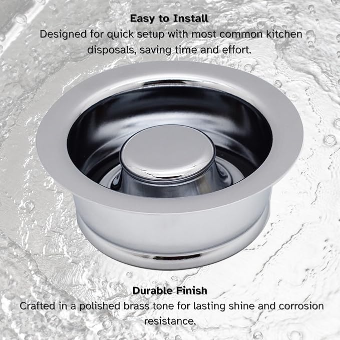 Westbrass D2089-26 4-1/4" Kitchen Sink Waste Disposal Drain Flange and Stopper, Polished Chrome