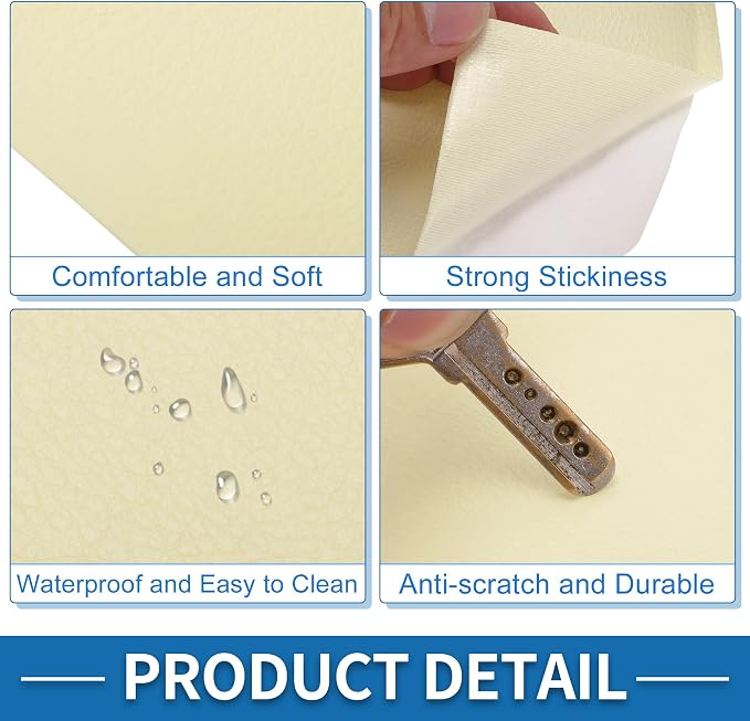 Self Adhesive Leather Repair Patch Strong Stickiness 19.6"x27.5" Leather Repair Tape PVC Faux Leather Beige Yellow 1 Pcs