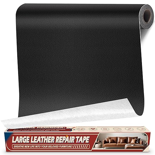 Leather Repair Tape Patch, 17" x 79" Self Adhesive Leather Patches for Furniture,Vinyl Repair Kit for Car Seat, Couch, Chairs, Boat Seat, Sofa Black