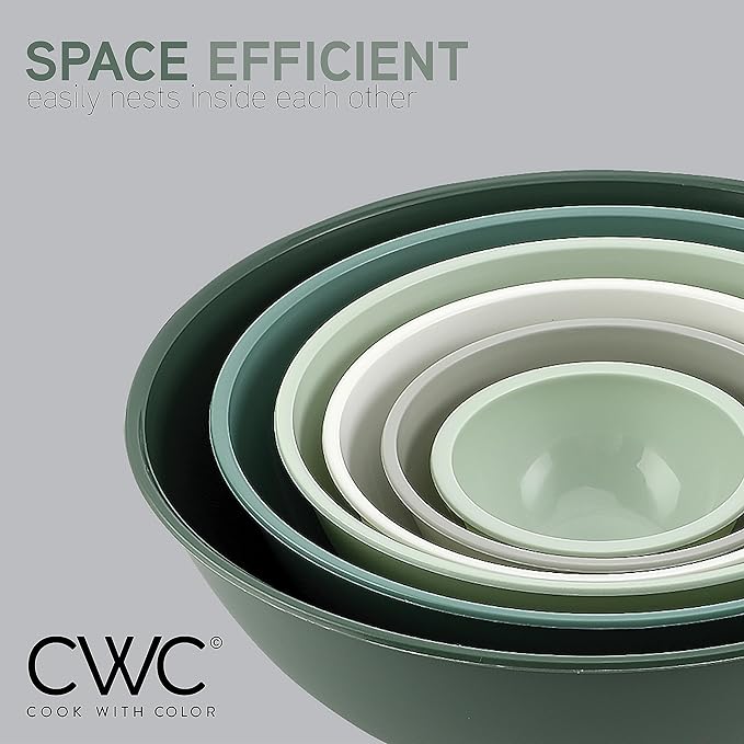 COOK WITH COLOR Mixing Bowls with Lids - 12 Piece Plastic Nesting Bowls Set includes 6 Prep Bowls and 6 Lids, Microwave Safe Mixing Bowl Set, Sage Tritan Lid