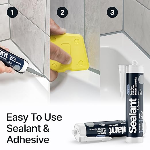 Light Gray Construction Sealant & Adhesive All-in-One Hybrid Polymer | Superior to Silicone Bathroom Caulk Sealant | Waterproof, Odorless, Paintable Caulk | Kitchen Bathroom Outdoor 300 ml 3 Pack