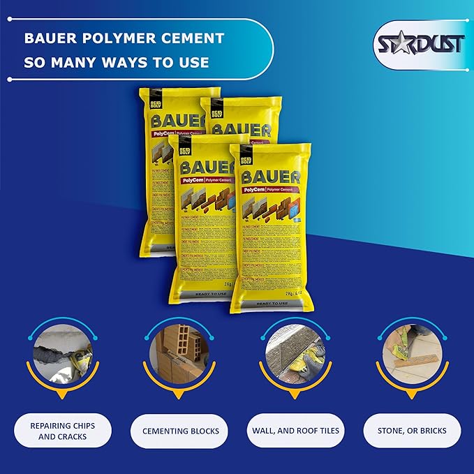 Bauer Instant Polymer Cement 4-Pack - Ready-to-Use Alternative to Mortar & Adhesives - Versatile for Concrete & Stone Tile Crack Repair & Brick Repair, Convenient & Durable