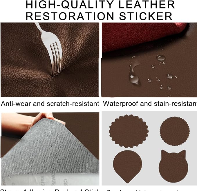 Leather Repair Patch Tape,16x63 inch Self Adhesive Leather Patches for Furniture,Vinyl Leather Repair Kit for Couches,Car Seats,Sofas,Office Chairs, Dark Brown
