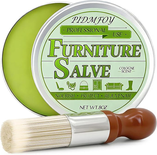 Furniture & Leather Repair Salve with Brush, Wood, Vinyl, Leather, Polisher, Cleaner and Conditioner for Furniture, Saddle, Moisturizer, Restorer for Car Seat, Couch, Shoe, Purse, Boot - 8oz