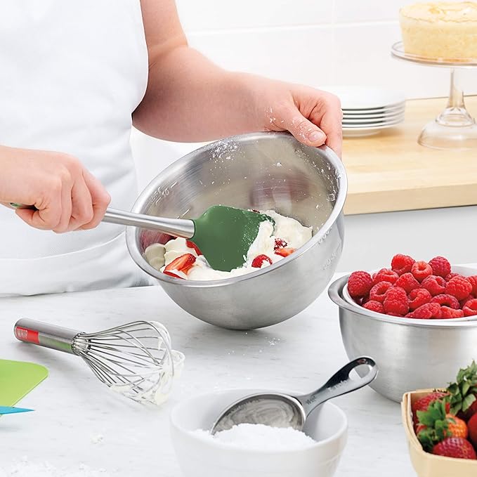 Tovolo Flex-Core Silicone Spatula Metal Handle for Scraping Bowls Mixing & Baking, Dishwasher Safe Heat Resistant Stainless Steel Silicone Spatula for Cast Iron & Nonstick Cookware, Pesto Green