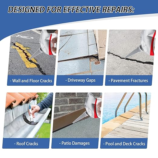 Asphalt Crack Filler, Self Leveling Asphalt Crack Sealant, Driveway Repair Sealer, Concrete Joint Filler for Slabs, Blacktop, Driveway,Walkway, Road,Patio(6 Pack,Black)
