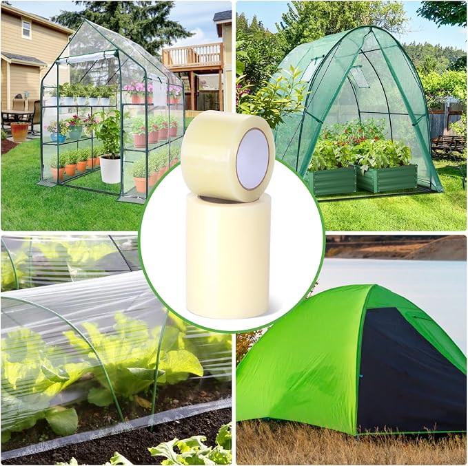 Ohuhu Greenhouse Repair Tape 6" x 98' - 6.3 mil Reinforced Clear Plastic Film for Green House Sheeting, Polyethylene PE Cover Repair