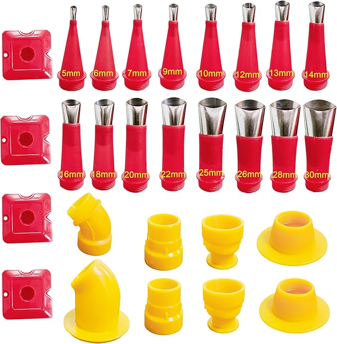28PCS Universal Integrated Rubber Nozzle Tool Kit,Caulking Tips,Caulking Nozzles for Sausage Caulking Guns and Hard Glue Guns, Durable Stainless Steel Caulking Nozzles