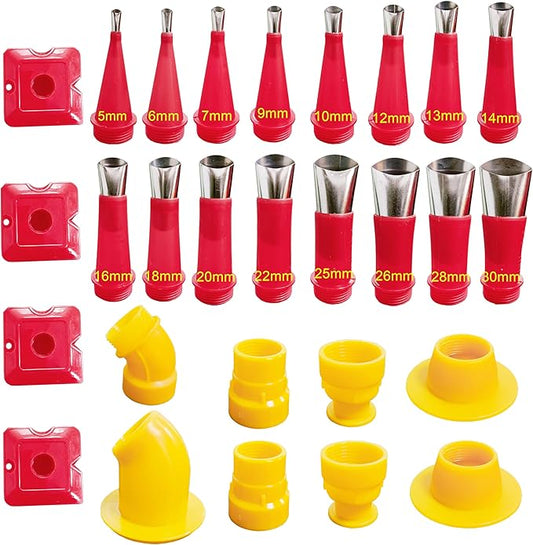 28PCS Universal Integrated Rubber Nozzle Tool Kit,Caulking Tips,Caulking Nozzles for Sausage Caulking Guns and Hard Glue Guns, Durable Stainless Steel Caulking Nozzles