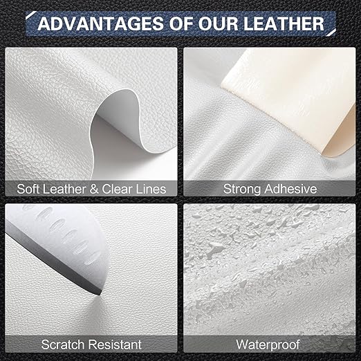 Leather Repair Kit for Furniture 16"x 31.5" Leather Tape Repair Patch Self Adhesive Sofa Vinyl Repair Patch Kit for Car Seat,Couch,Boat Seat,Chair - White