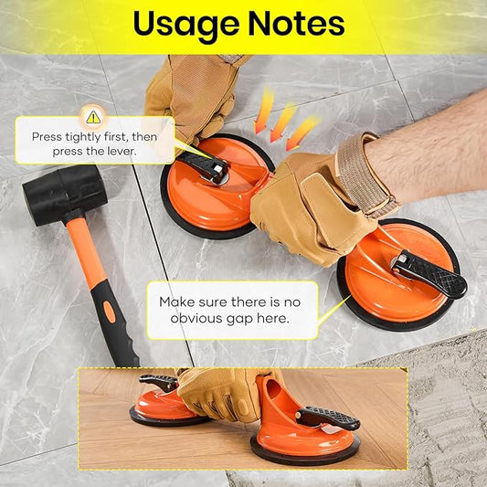 Saker Laminate Floor Gap Repair Tool,Suction Cup Lifter and Rubber Mallet,Floor Gap Repair Kit,for Floating Wood Floors and Moving Glasses (Light Orange)