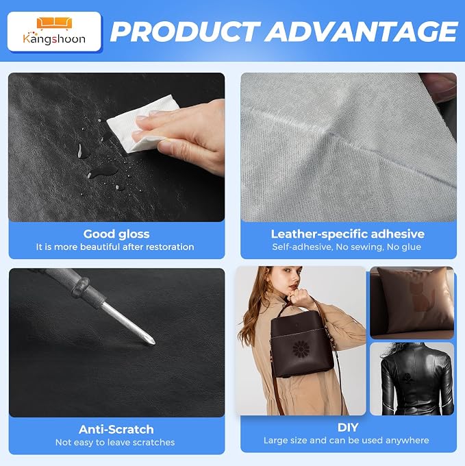 Kangshoon Leather Repair Patches, 3.5X79 Inch Self-Adhesive Leather Repair Tape, Stretch Vinyl Repair Kit for Couch Furniture Sofas Car Seats (Coffee, 3.5X79 Inch)