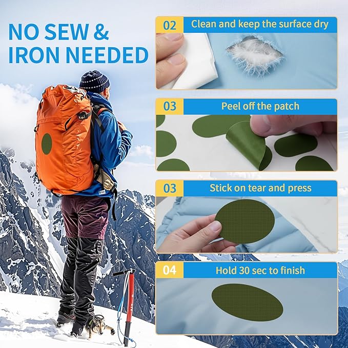 Waterproof Nylon Fabric Repair Tape Tent Repair Kit, 4pcs Outdoor Gear Tenacious Fix Tape, Self-Adhesive Fabric Patches for Clothes, Down Puffer Jacket, Tent, Sleeping Bag, Backpack, Dark ArmyGreen