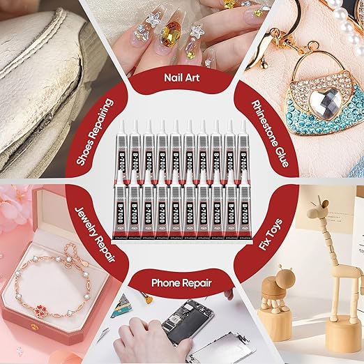 20 PCS 15ml B7000 Glue Clear with Precision Tip, Bedazzling Glue, Super Glues, Rhinestone Glue for Nail, Craft Glues, Jewelry Making, Nail Art, DIY, Makeup, Shoes