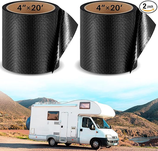 Pushglossy 2 Rolls RV Underbelly Tape 4" x 40 ft Waterproof Repair Belly Tape with Permanent Sealing Adhesive for Mobile Home, Camper Travel Trailer, RV Roof & Tear Repair Patch