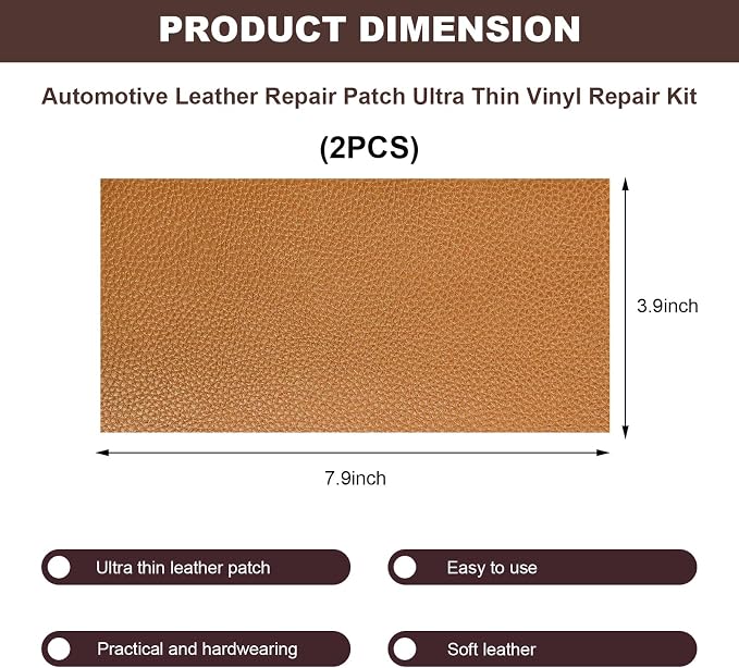 2 PCS Leather Repair Patch Tape, 4 x 8 Inch PU Vinyl Repair Patches for Car Upholstery Seat, Waterproof Self Adhesive Leather Tape Repair Kit for Furniture Couches Chairs (Yellow)