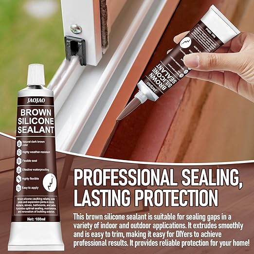 Brown Silicone Caulk, Brown Caulk Water-Resistant Adhesive Perfect Seal for Interior and Exterior Use Reliable and Effective Long-Lasting Protection for Doors Windows Siding Roofing,100g