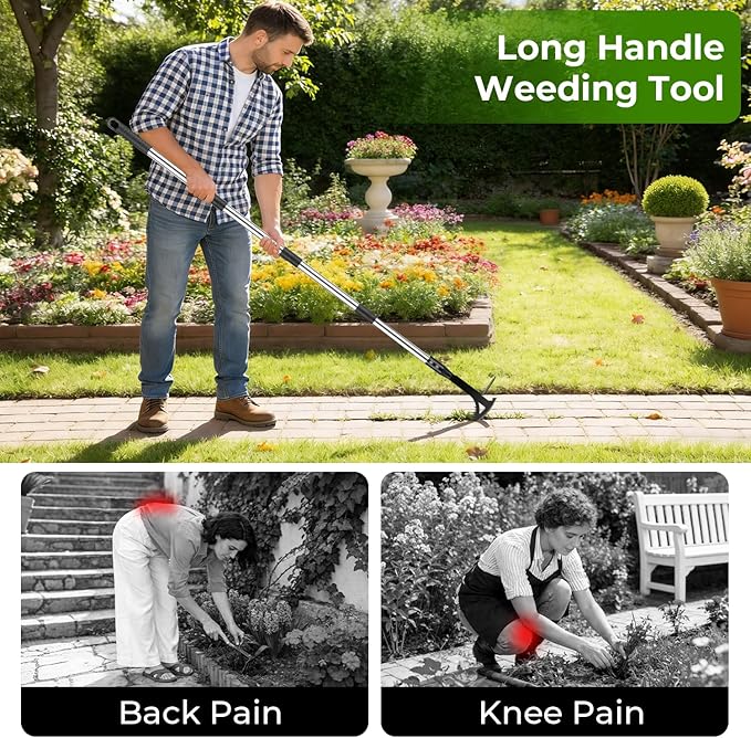 Manganese Steel Crack Weeder Tool,Multi-Functional Weed Puller Tool,Heavy Duty Crevice Weeding Tool with Serrated Sickle Blade,Moss Scraper Weed Remover for Weeding Between Concrete Pavers Decks