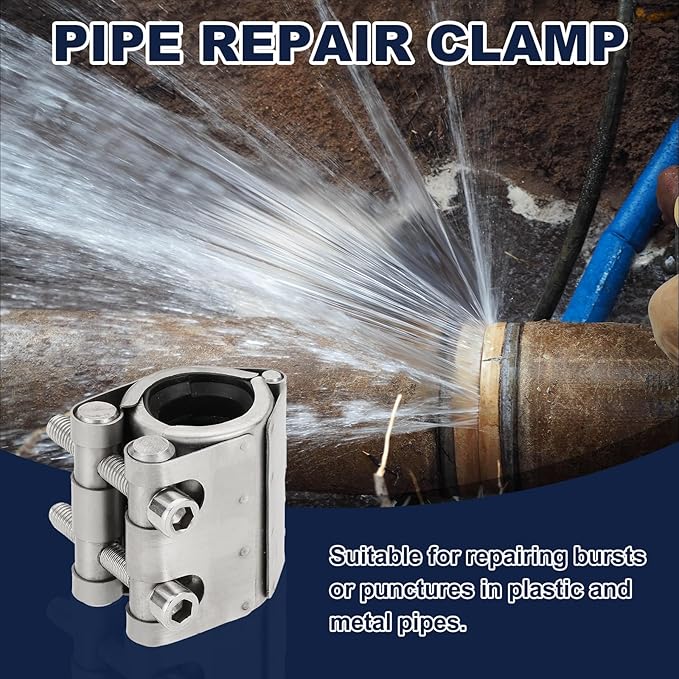HARFINGTON Pipe Repair Clamp 1-1/9" OD 26mm-29mm 304 Stainless Steel Leak Sealer Emergency Pipe Repair for Plastic Metal Tubing Water Gas Oil Lines, Silver
