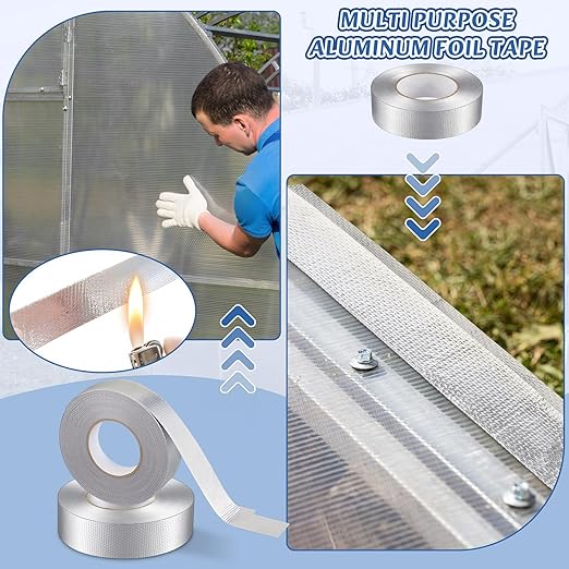 Fuyoooo 1 Roll 1.18 inch x 65.6 Aluminum Polycarbonate Tape, Heavy Duty Waterproof Sealing Insulation Greenhouse Tape, Self Adhesive UV Heat Resistant for Greenhouse Roofing Outdoor Repairs