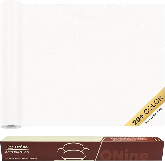 ONine Leather Repair Patch, Self-Adhesive Couch Patch, Multicolor Available Scratch Leather 16X60 Inch Peel and Stick for Sofas (Pearl White)