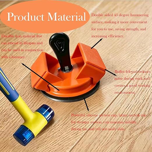 Floor Gap Fixer Tool - Dual 45° Striking Heads Floor Suction Cup Tool for Gaps, Upgraded Heavy Duty Aluminum Alloy Flooring Tools with Suction Cups for Vinyl & Laminate Flooring/Hardwood/Tile