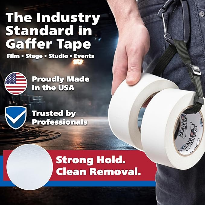 Gaffer Power White Gaffer Tape 1” x 60 Yards – No Residue, Narrow Precision Tape, Made in USA, Matte Non-Reflective Cloth Tape for Labeling, Stage & Cable Management