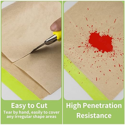 Tangibay Pre-Taped Masking Paper for Painting - 12 inch x 50 feet Tape and Drape Painters Paper, Paint Adhesive Protective Paper Roll for Covering Skirting, Frames, Cars and Auto Body (4 Rolls)