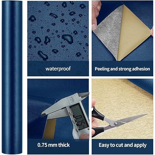 Oversized Self Adhesive Leather Repair Tape for Furniture,17.7 x 78.8inches Durable Self-Adhesive Vinyl Repair Kit, Adhesives Leather Repair Patch for Sofas, car Seats,Bags, Armchair Tear(Navy Blue)