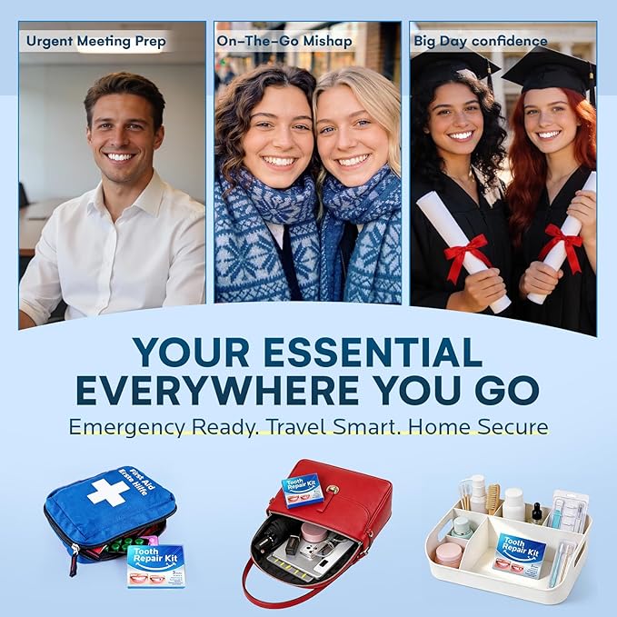 Temporary Tooth Repair Kit: Missing Tooth Replacement Kit Replace Missing or Broken Tooth Filling The Gap - Moldable False Teeth Come with 3 Shades 10 Size