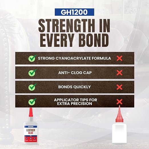 GH1200 Leather Glue Repair - 20g x 2 PCs Strong Upholstery Glue for Cars - Clear for Crack & Patch Repair - Flexible Bonds Waterproof Leather Adhesive for Purses, Jackets, Bags, Shoes and More