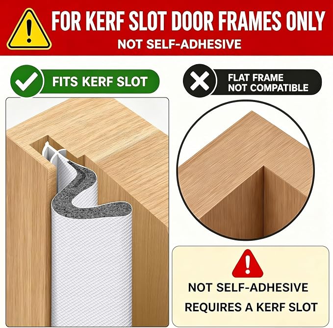 40FT Kerf V‑Shaped Weather Stripping Door Seal, Press‑in Seal for Pre‑Cut Slot Doors, Not Self‑Adhesive, Soundproof Draft Blocker for Exterior Front Doors, Fits Large Gaps, Easy DIY Install (White)