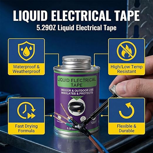 Liquid Electrical Tape, 5.29 Ounces, Black, Waterproof, UV Resistant, with Built-in Brush, for Marine Automotive Household
