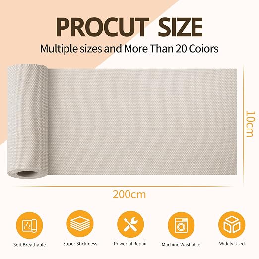 Fabric Repair Tape, Self-Adhesive Couch Patch Repair Fabric Patches for Furniture, Couch Repairing Kit Tape for Upholstery, Carpets, Chairs, Sofas, Pillows Linen 4x80 Inch Beige Grey