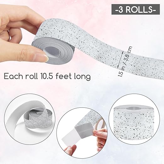 3 Rolls 10.5 Feet Caulk Tape Toilet Caulking Strip Self Adhesive Bathroom Sealing Peel and Stick Caulk Strip for Bathtub, 1.5 Inches (Grey Granite)