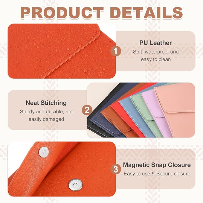 PATIKIL 2Pcs PU Leather A4 File Folder, Document Holder Envelope Waterproof Napa Texture Filing Organizer Portfolio Folder Case with Magnetic Snap Closure for Home Office, Orange, Pink