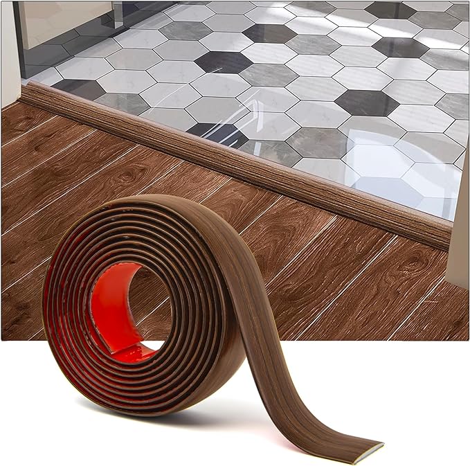 Art3d 4 FT Self Adhesive Vinyl Floor Transition Strip, Laminate Floor Strip Floor Flat Divider Strip for Joining Floor Gaps,Carpet Threshold Transition,Floor Tiles（1.57in, Cherry）