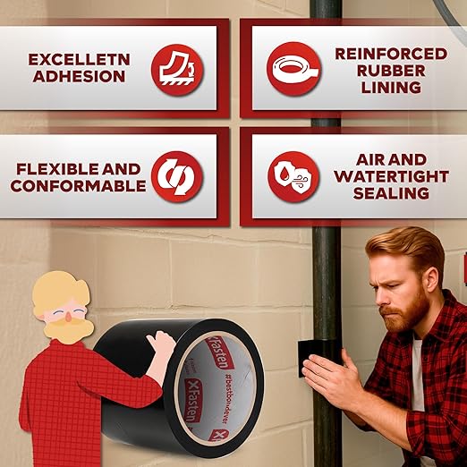 XFasten Waterproof Patch and Seal Tape, Black, 4-Inch by 10-Foot Roof and Gutter Rubber Repair Tape for Stop Leak Repair on Gutter, Roof, Boat, Pool Liner and HVAC – Waterproof and Puncture-Resistant
