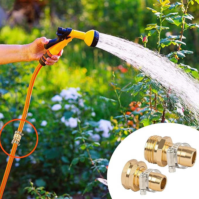 LIULO TOOL Garden Hose Repair Connector with Clamps, Fit for 3/4" or 5/8" Aluminum Garden Hose Fitting, Male and Female Hose Fittings, 3 Sets