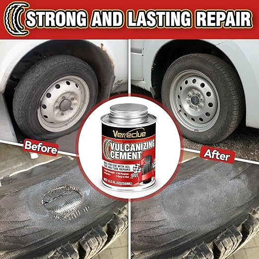 Chemical Vulcanizing Cement, Clear Tire Repair Glue, All Purpose Rubber Cement, Heavy Duty Tire Patch Kit with Brush Top Can for Car, Motorcycle, Bike, 17Oz