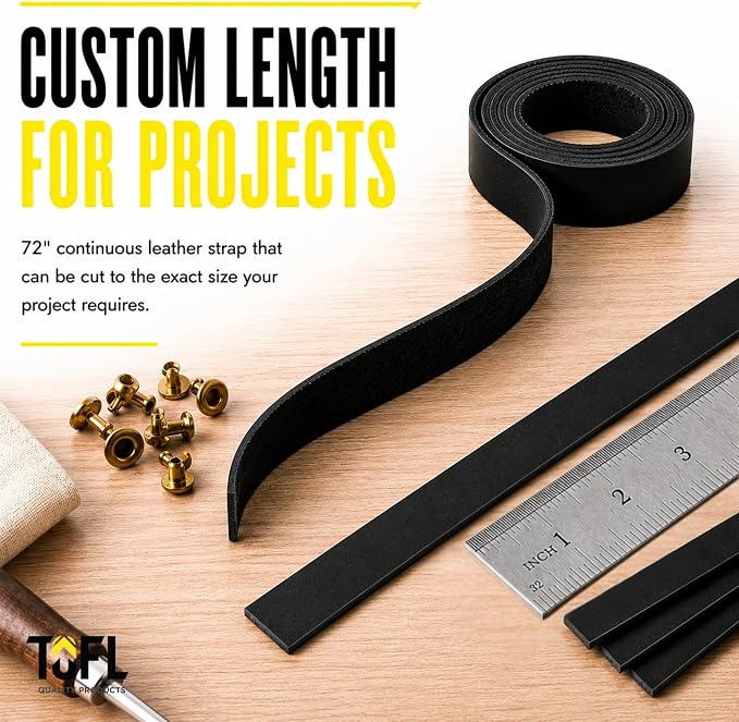 Leather Strap for Crafts & Jewelry | 72 Long × 5/8" Wide × 1/8" Thick (7-8oz) | Genuine Leather Strips for Crafts, Projects or Repairs - Black | 5-Pack