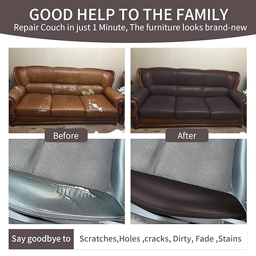 BSZHTECH Leather Repair Tape Self-Adhesive Leather Repair Patch for Couch Furniture Sofas Car Seats Advanced PU Vinyl Leather Repair Kit (Dark Brown, 35.4X157 inch)