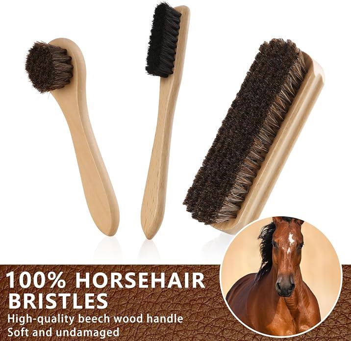 11 PCS Leather Care Kit - Horsehair Brushes,Saddle Soap,Waterproofing Wax,Mink Oil Conditioner,Polishing Cloth,Microfiber cloth,Boot Shoe Shine Cleaning Kit Gift for Men Cowboy Husband Dad ﻿