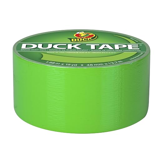 Duck Brand 1265018 Color Duct Tape Neon Lime Green, 1.88 Inches x 15 Yards, Ro, Single Roll (Pack of 2)