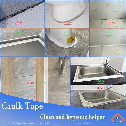 TOUSEA White Caulk Tape for Bathtub Self Adhesive,1.5" x 19.7Ft Caulk Strip for Toilet, Tub, Wall Edge -Decorative Wall Trim & Peel and Stick Backsplash Finisher - Renter Friendly, Easy Install