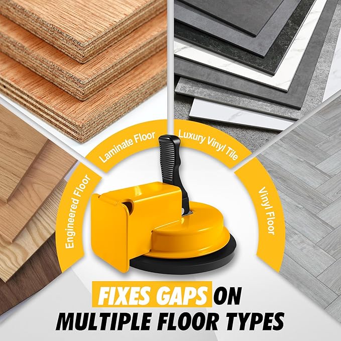 Floor Gap Fixer Tool with Rubber Mallet, Iron Body & Strong Suction Cup, Includes 5 Sticky Pads for Laminate, Vinyl, Wood & Tile Flooring Installation and Repair