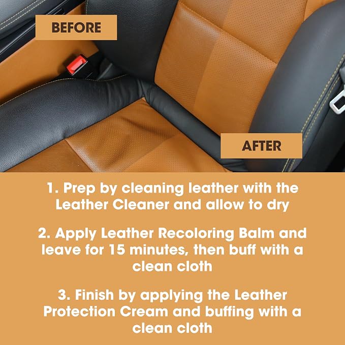 Furniture Clinic Leather Complete Restoration Kit | with Leather Recoloring Balm, Cleaner, 2-in-1 Protection Cream & Conditioner, Sponge, and Cloth | Repair Kit for Furniture (Cream)