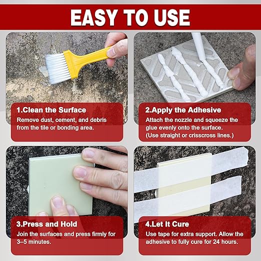 Heavy Duty Construction Adhesive 8.8oz (250g) – Strong Waterproof Construction Glue for Concrete, Tile, Brick, Stone & Wood – Gap Filling Flooring & Wall Adhesive for Indoor Outdoor Repairs