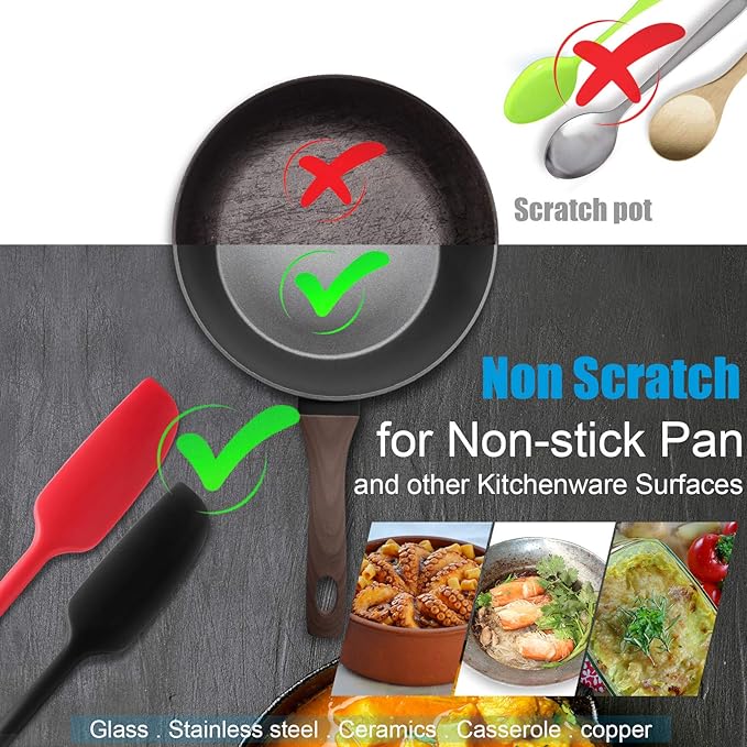 Patelai 2 Pieces Silicone Jar Spatula Long Handle Non-stick Rubber Scraper Heat Resistant Spatula Silicone Scraper for Jars, Smoothies, Blenders Cooking Baking Stirring Mixing Tools (Black)