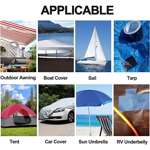 Awning Repair Tape Waterproof, Heavy Duty Outdoor Repair Tape for Tarp, Canvas, Tent, Boat Covers, Canopy, Sail Tape, Tent Repair Kit, UVproof and Heat-Resistant, Black